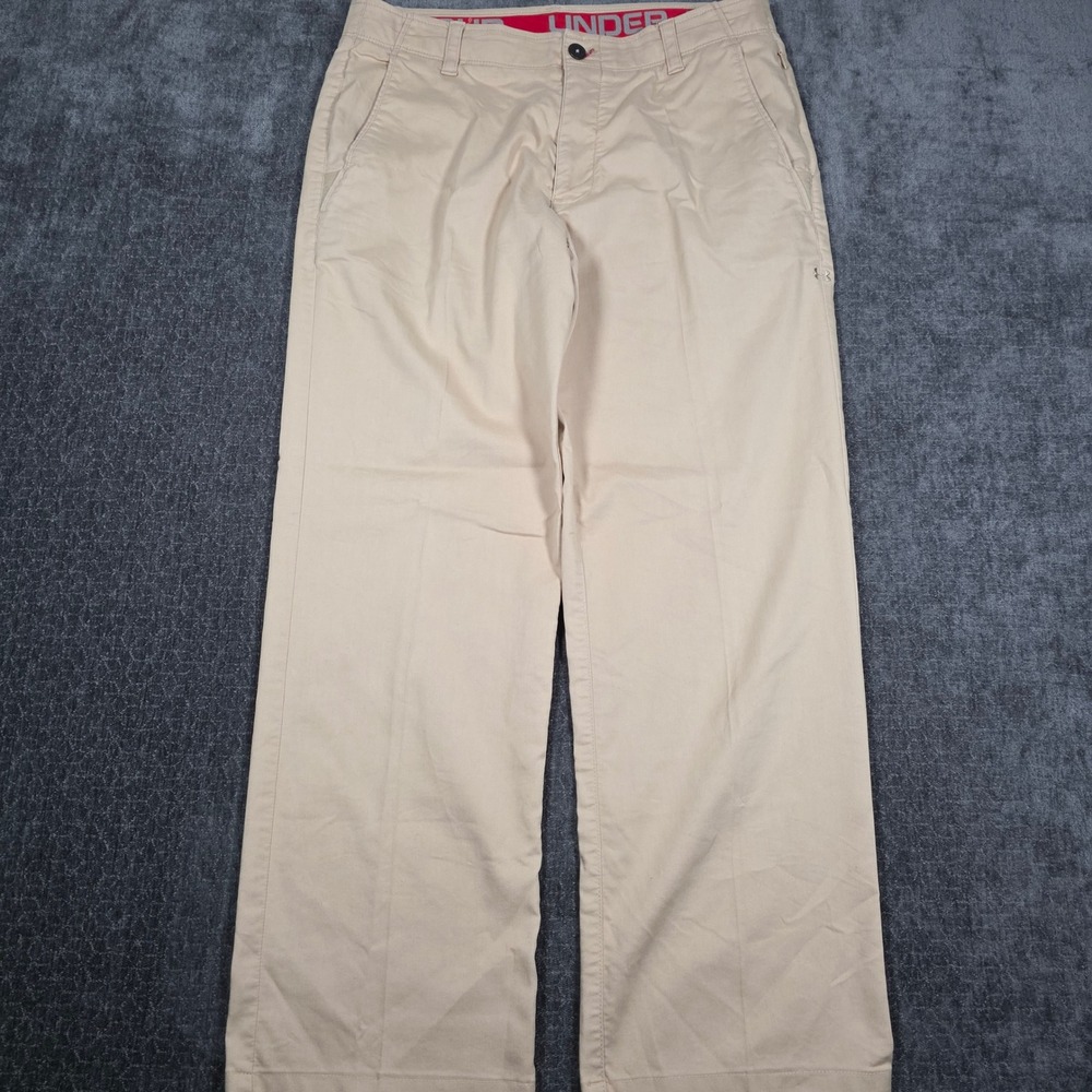 Under Armour Mens 34x30 Khaki Tan Golf Pants Straight Leg Stretch Flat Front